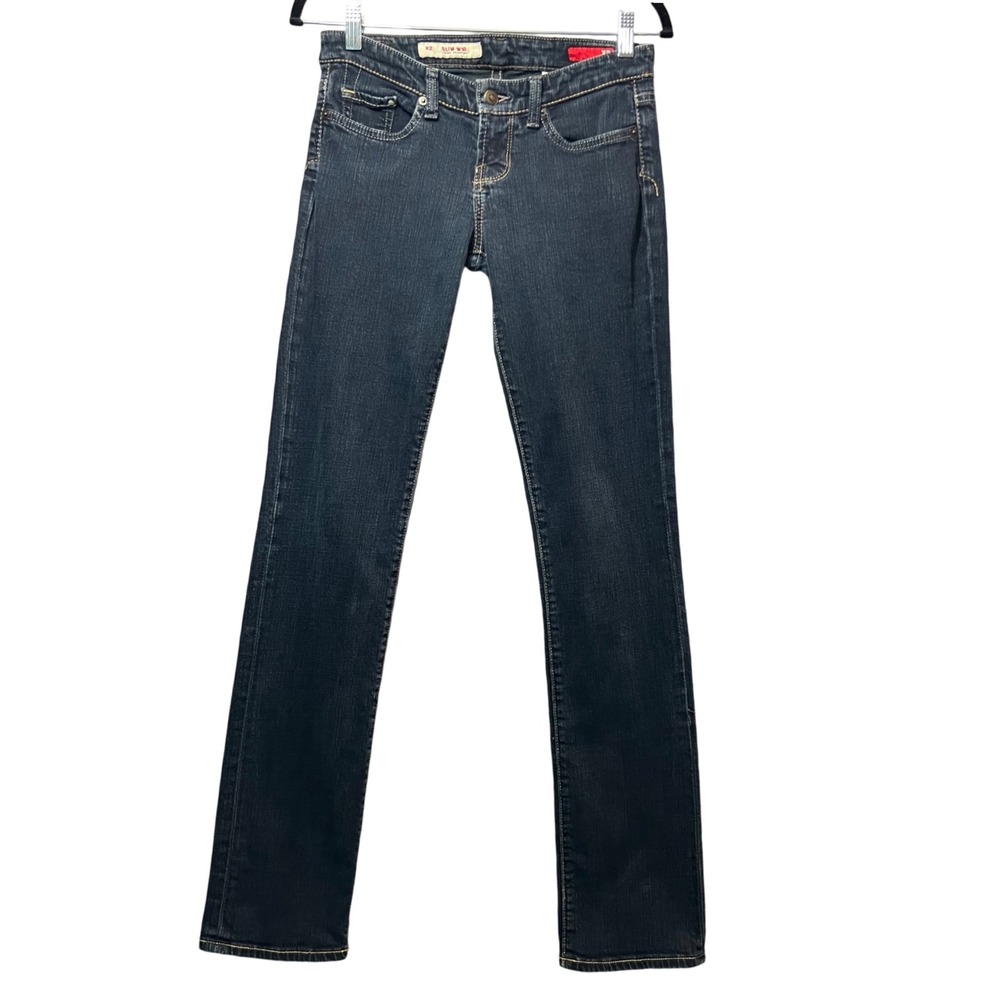 Y2K Aeropostale X2 Slim Jeans Size 0 Long Low Rise Straight Leg Dark Wash Denim